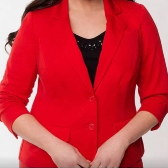 Lane Bryant Red Stretch Cotton Blazer Jacket, women's plus size 28 - Picture 2 of 11